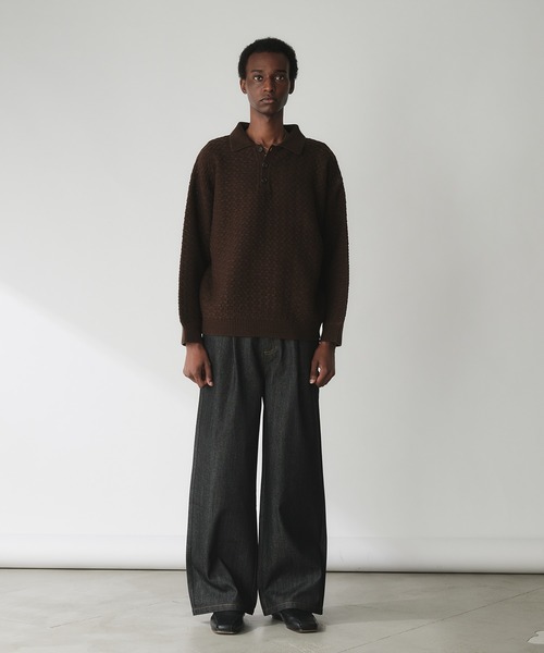 Adoon plain セーター ニット JACQUARD KNIT POLO / ジャガード編み