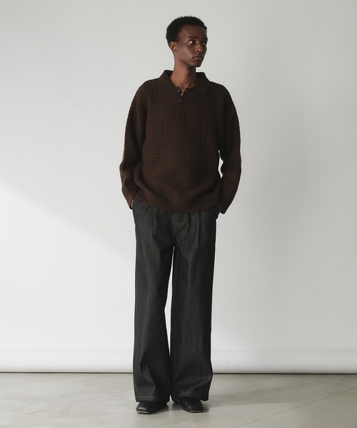00s Supreme ジャガード編み ニットポロ ブラック M Adoon plain セーター ニット JACQUARD KNIT POLO / ジャガード編み