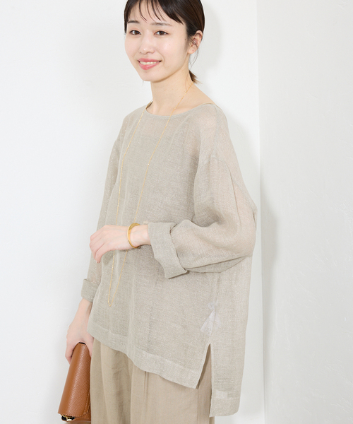 SLOBE IENA ブラウス シャツ リネンカラミブラウス レディース