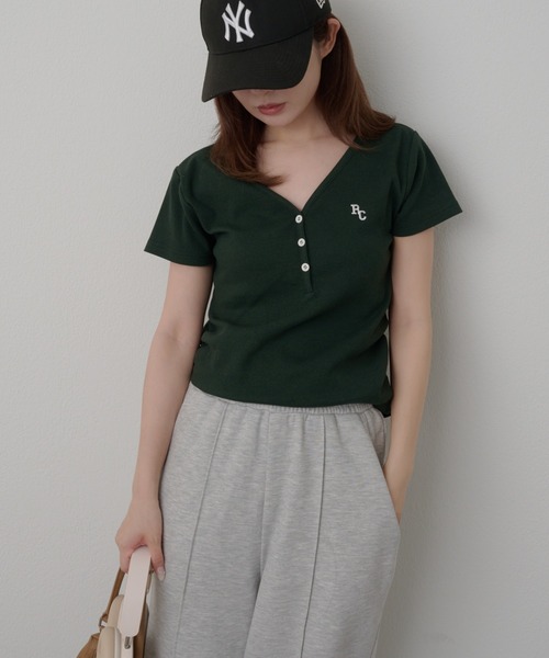 RAY CASSIN Vネックヘンリー胸刺繍半袖Tシャツ Ray Cassin（レイカズン） tシャツ 半袖 「WEB限定/お気に入り登録2.6