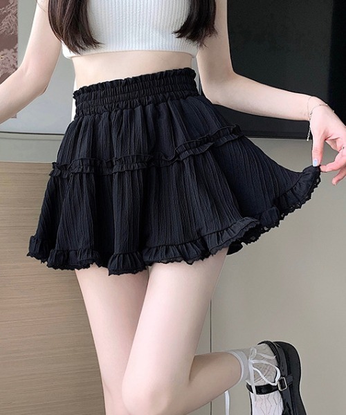 Mejoul スカート 「インパン付き」フリルティアードプリーツミニ