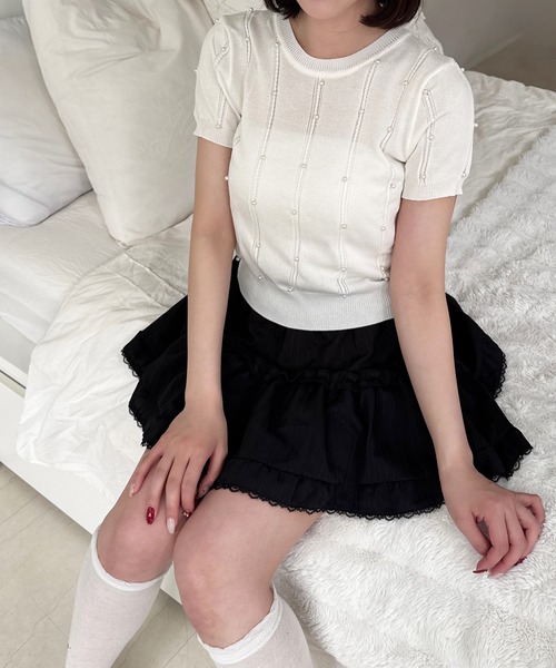 Mejoul スカート 「インパン付き」フリルティアードプリーツミニ