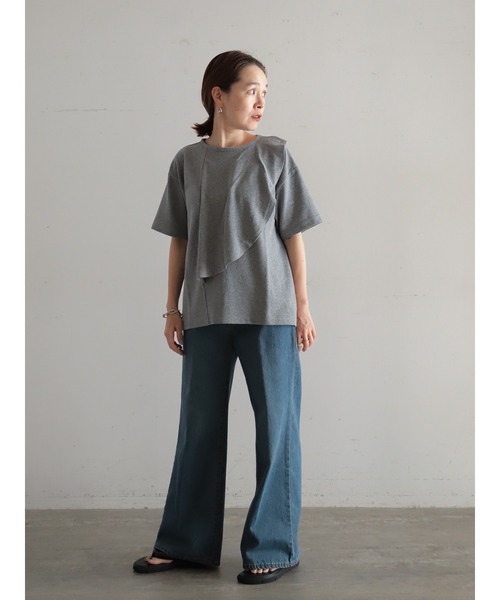 tシャツ メランジ鹿の子　フロントフレアP/O レディース FIL DE FER tシャツ メランジ鹿の子 フロントフレアP/O