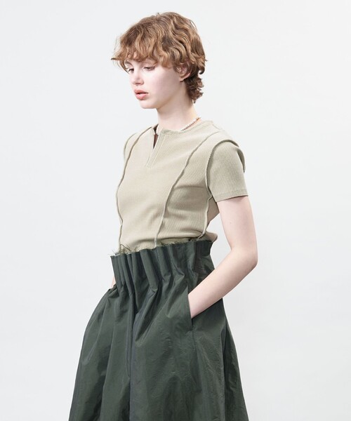 tシャツ 「ASTRAET」リブ キーネック カットソー レディース