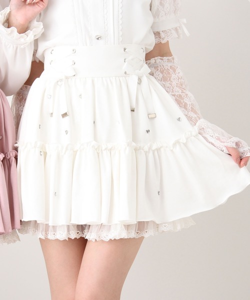 DearMyLove スカート レースアップフリルハートビジュードットスカート