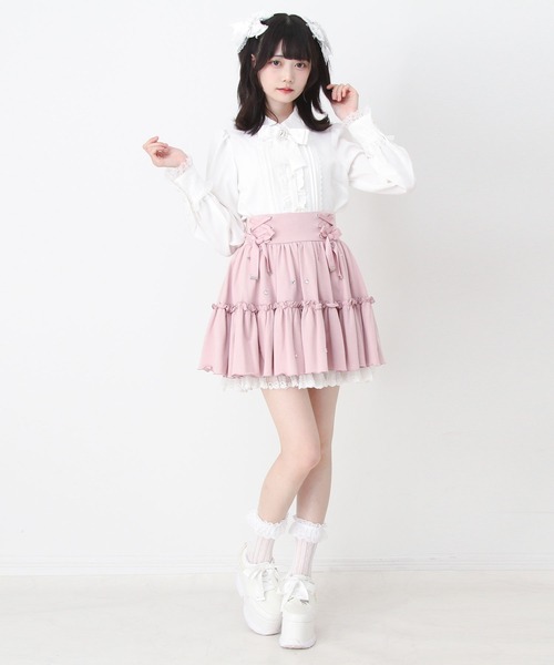 DearMyLove スカート レースアップフリルハートビジュードットスカート