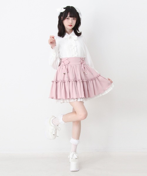 【新品未使用】定価25,300円　rosymonsterハートドットスカート DearMyLove スカート レースアップフリルハートビジュードットスカート