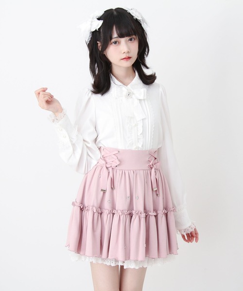 DearMyLove スカート レースアップフリルハートビジュードットスカート