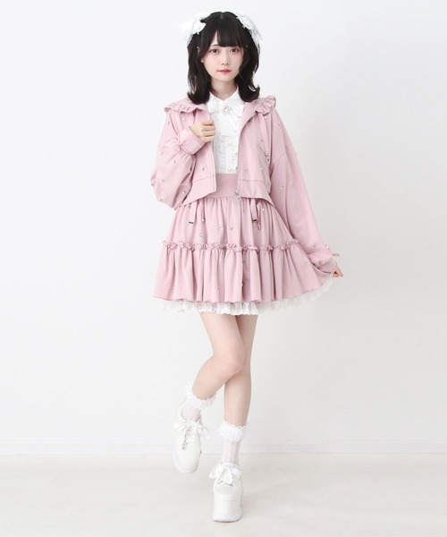 DearMyLove スカート レースアップフリルハートビジュードットスカート