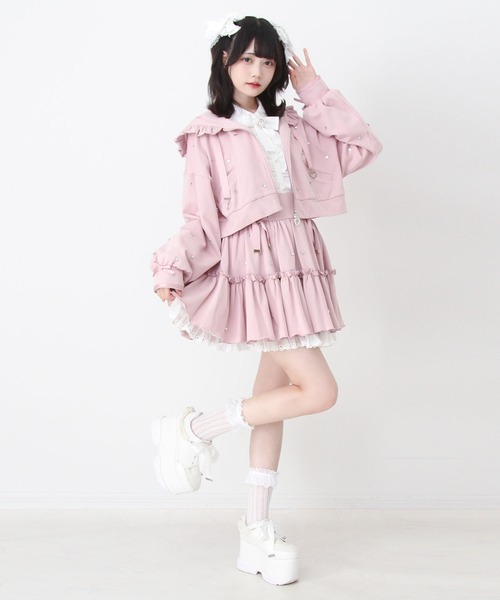 DearMyLove スカート レースアップフリルハートビジュードットスカート