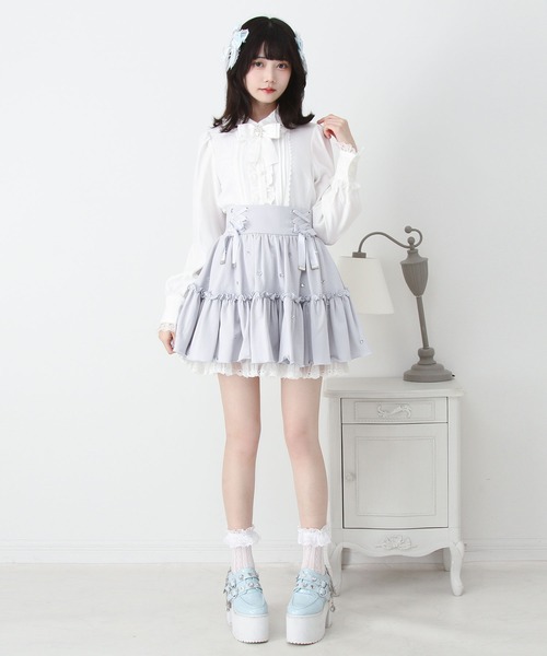 DearMyLove スカート レースアップフリルハートビジュードットスカート