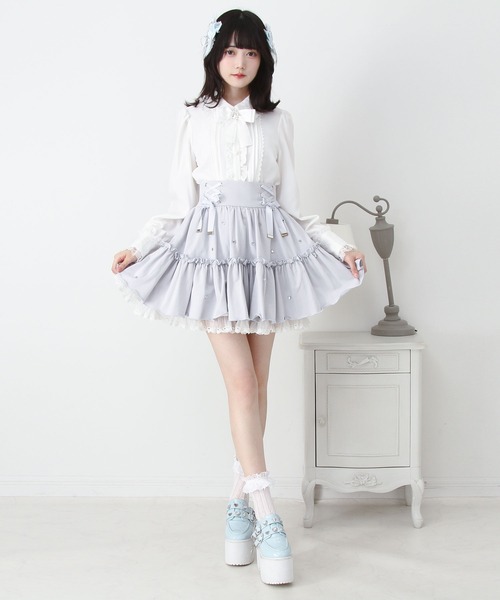 DearMyLove スカート レースアップフリルハートビジュードットスカート