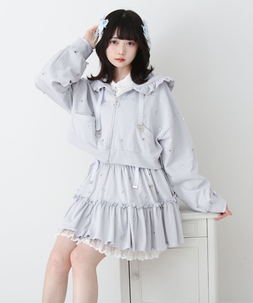 DearMyLove スカート レースアップフリルハートビジュードットスカート