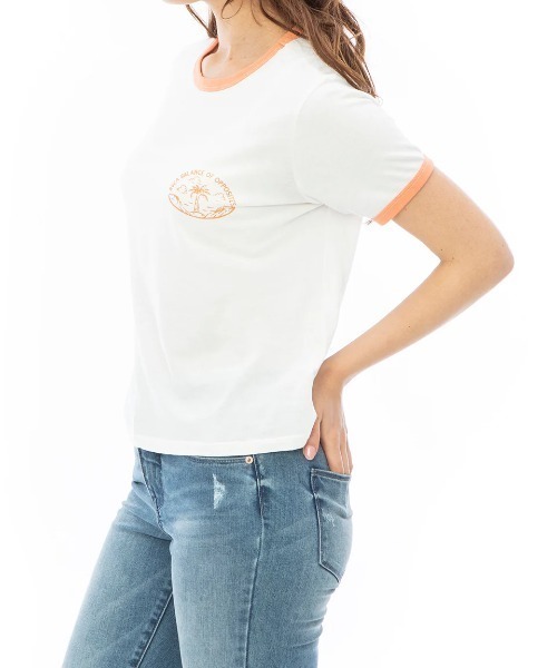 tシャツ 「RVCA/ルーカ」23SS 「ROSE MACHADO」 ENCINITAS SS/コラボ半袖リンガーパイピングTシャツ レディース RVCA tシャツ 「RVCA/ルーカ」23SS 「ROSE MACHADO」 ENCINITAS