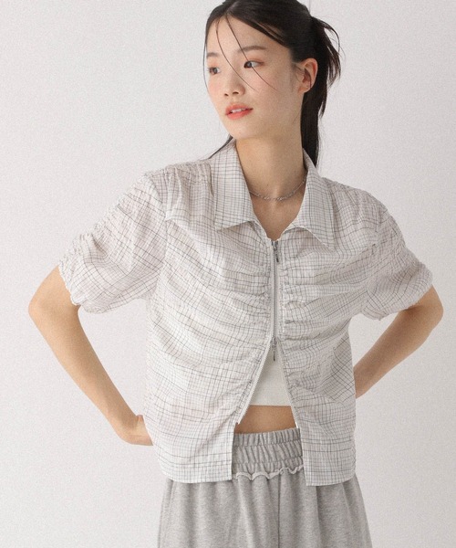 kishidamiki 半袖シャツブラウス Heather ブラウス シャツ WZIPチェック半袖シャツ 497924