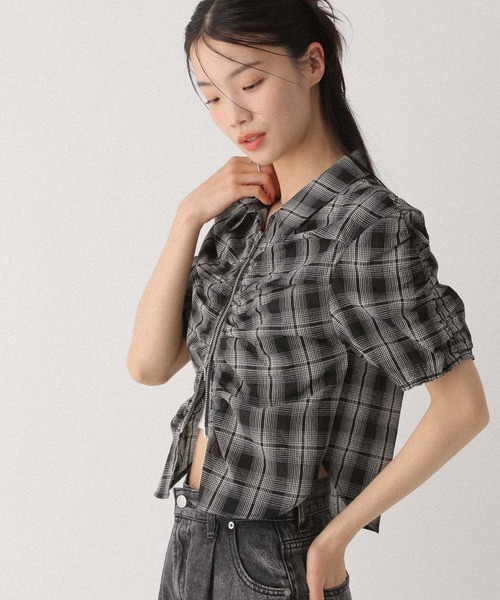 Heather ブラウス シャツ WZIPチェック半袖シャツ 497924