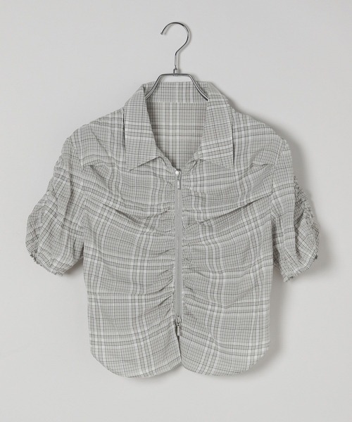Heather ブラウス シャツ WZIPチェック半袖シャツ 497924