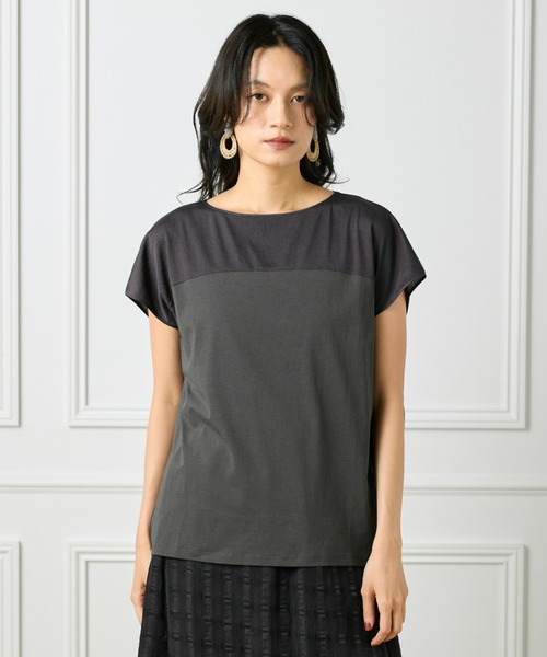 tシャツ トリコットシフォン シースルードッキングプルオーバー レディース