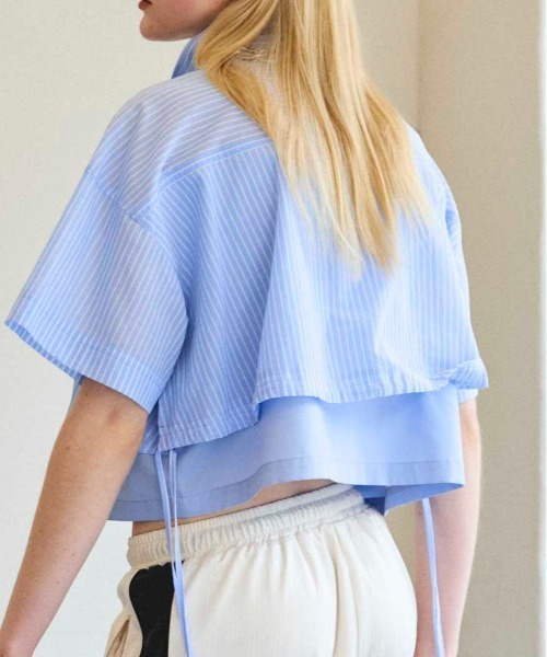 ブラウス シャツ Color Stitch Short Shirt/カラーステッチショートシャツ「MAISON SPECIAL/メゾンスペシャル」 レ MAISON SPECIAL(メゾンスペシャル)｜Bicolor Stitch Compact T
