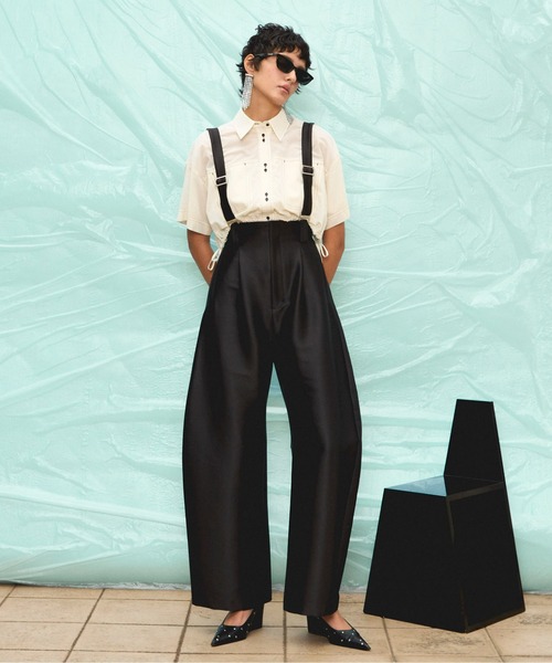 MAISON SPECIAL 黒 半袖ブラウス MAISON SPECIAL ブラウス シャツ Color Stitch Short Shirt