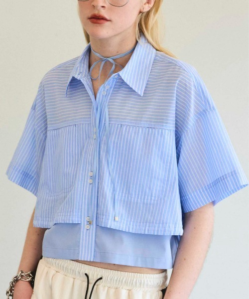 メゾンスペシャル　半袖ブラウス MAISON SPECIAL ブラウス シャツ Color Stitch Short Shirt