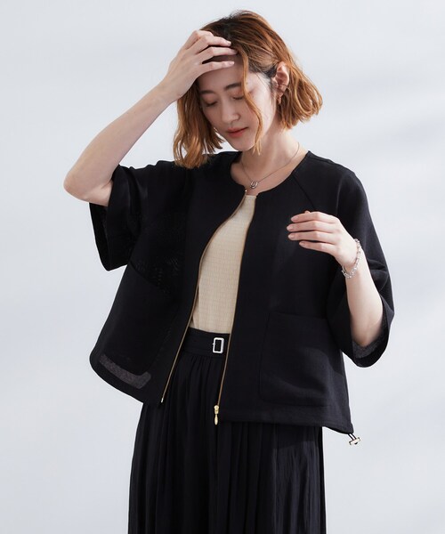 grove ジャケット ノーカラージャケット 透け感と立体感で魅せる、大人