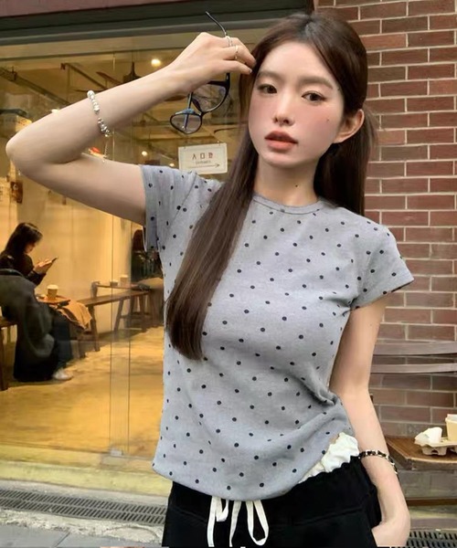 Bristol ドット柄 半袖Tシャツ S sizeホワイト shopnikoniko（ショップにこにこ） tシャツ Tシャツ ドット 柄 半袖