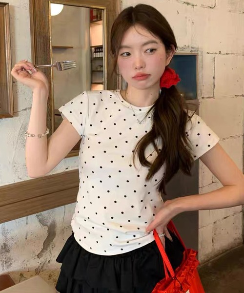 ウエサコミエコ★ドット柄★半袖★シャツ shopnikoniko（ショップにこにこ） tシャツ Tシャツ ドット 柄 半袖