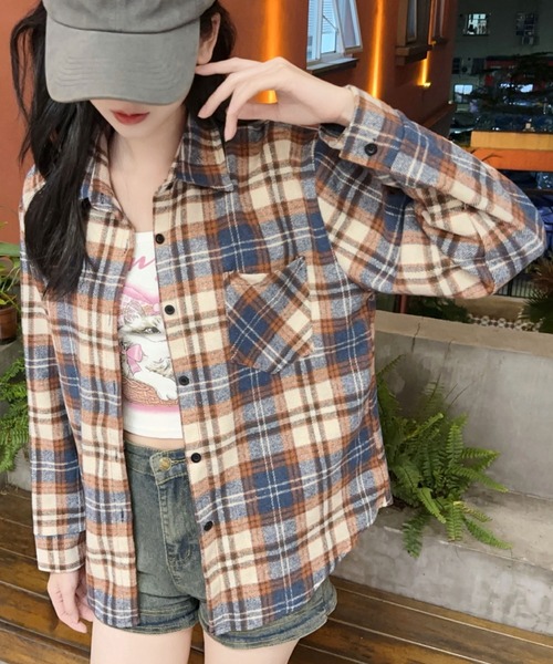 2ly2 ブラウス シャツ ふわっと暖かみのある厚手チェックシャツ