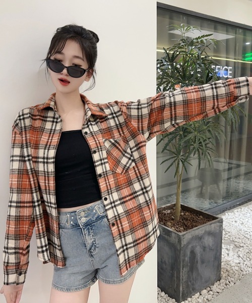 SINME(シンメ) 長袖シャツブラウス サイズF レディース美品  - ボルドー×黒×マルチ チェック柄 SINME(シンメ) 長袖シャツブラウス サイズF レディース美品 - ボルドー