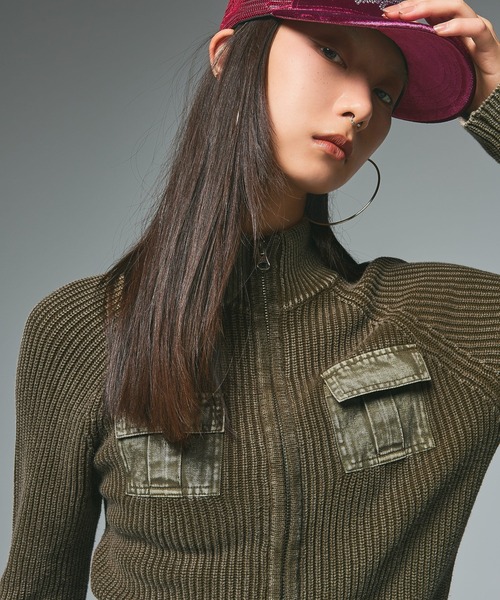 X-girl（エックスガール） ニット セーター FADED WOVEN MIX ZIP UP