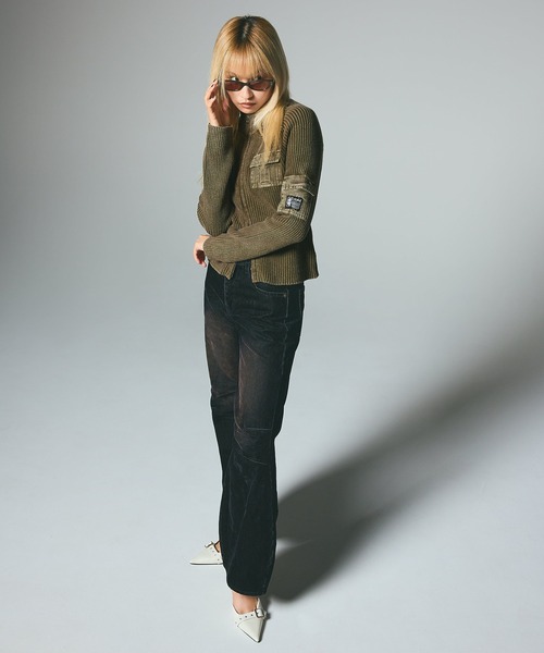 X-girl（エックスガール） ニット セーター FADED WOVEN MIX ZIP UP