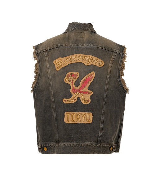 ベスト ジレ Embroidered Denim Vest メンズの画像