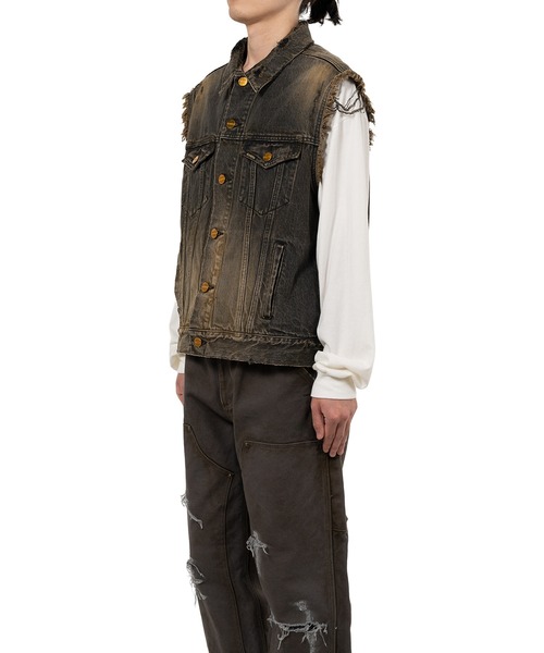 ベスト ジレ Embroidered Denim Vest メンズの画像