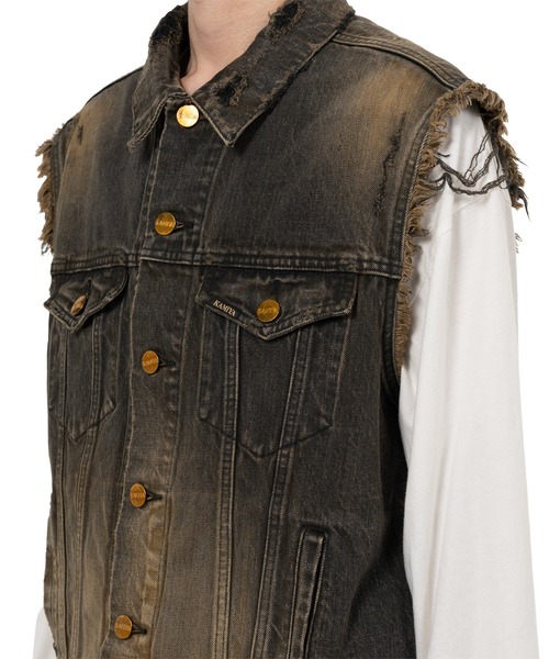 ベスト ジレ Embroidered Denim Vest メンズの画像