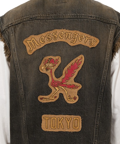 ベスト ジレ Embroidered Denim Vest メンズの画像