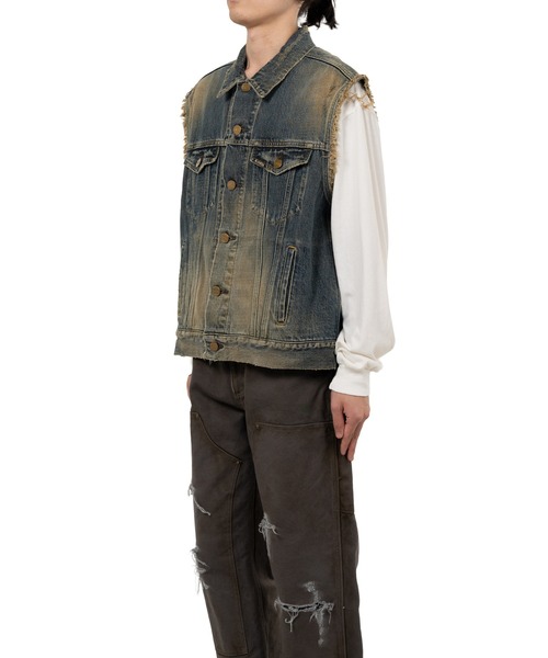 ベスト ジレ Embroidered Denim Vest メンズの画像
