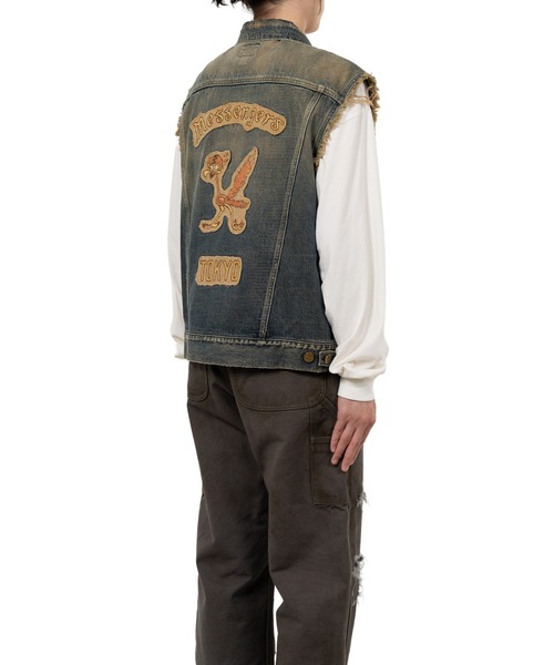 ベスト ジレ Embroidered Denim Vest メンズの画像
