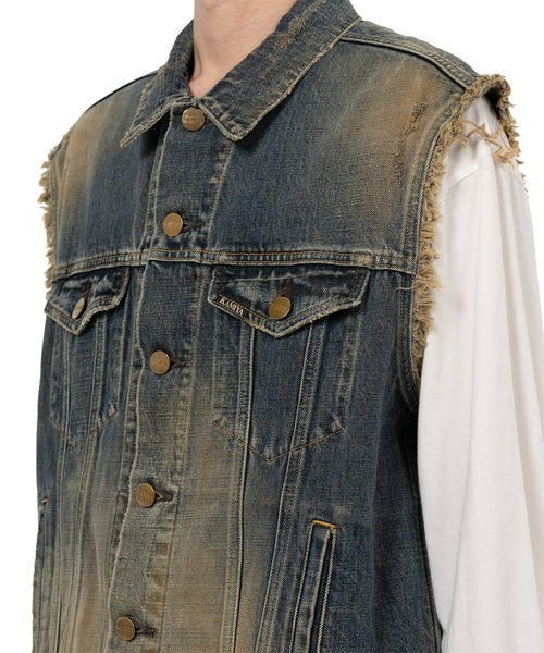 ベスト ジレ Embroidered Denim Vest メンズの画像
