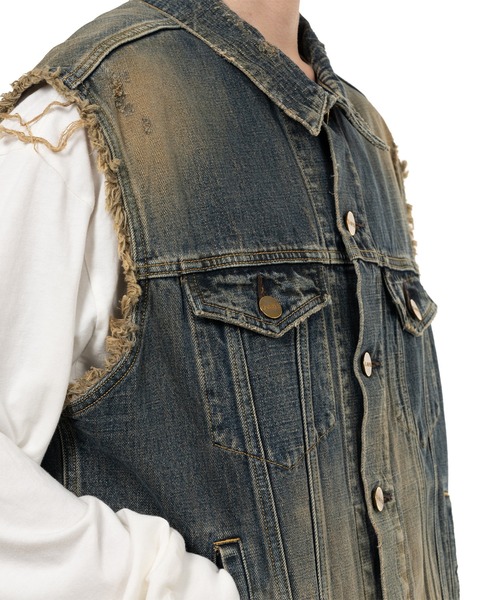 ベスト ジレ Embroidered Denim Vest メンズの画像