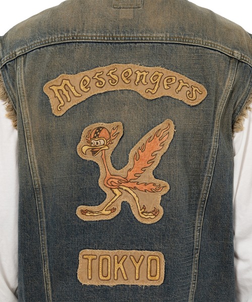 ベスト ジレ Embroidered Denim Vest メンズの画像