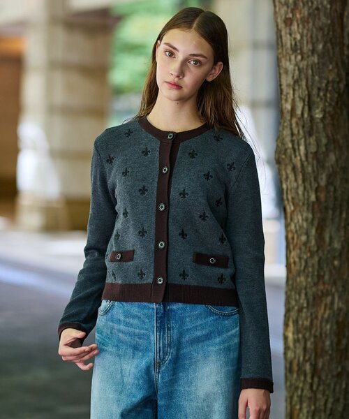 未使用 DRESSTERIOR ドレステリア リリィクレストカーディガン 085-34016 サイズ38 ネイビー  レディース 古着 中古 USED 未使用 DRESSTERIOR ドレステリア リリィクレストカーディガン 085
