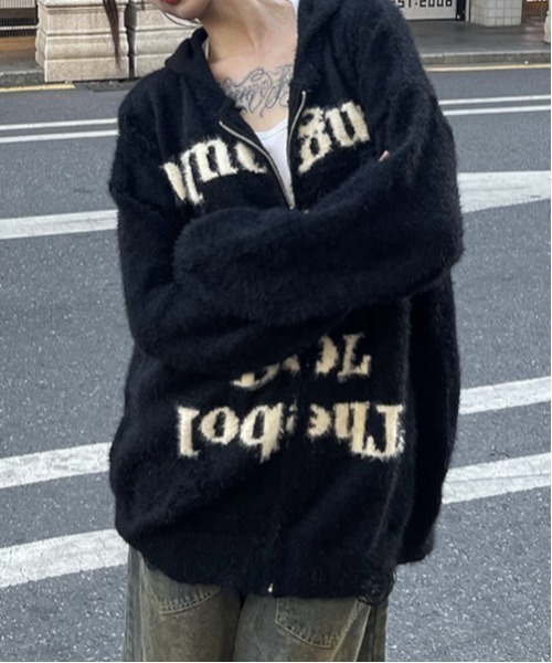 MASHIRO パーカー 「MASHIRO」ダメージ加工ニットロゴジップルーズ 