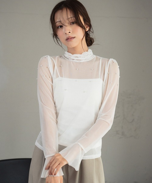 LOWO tシャツ シアーカットソー 長袖 レディース きれいめ ハイネック