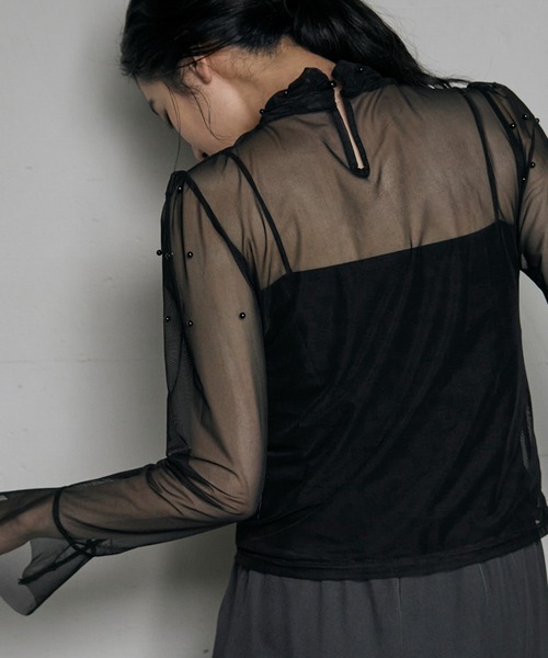LOWO tシャツ シアーカットソー 長袖 レディース きれいめ ハイネック