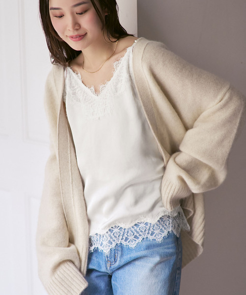 【未使用】NOBLE リバーレースサテンキャミソール NOBLE（ノーブル） キャミソール 「追加」リバーレーストリミング