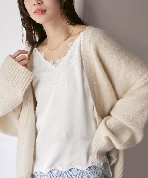 【未使用】NOBLE リバーレースサテンキャミソール NOBLE（ノーブル） キャミソール 「追加」リバーレーストリミング