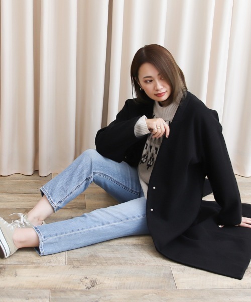 「Social GIRL」 ノーカラーコート S ピンクベージュ レディース_画像3