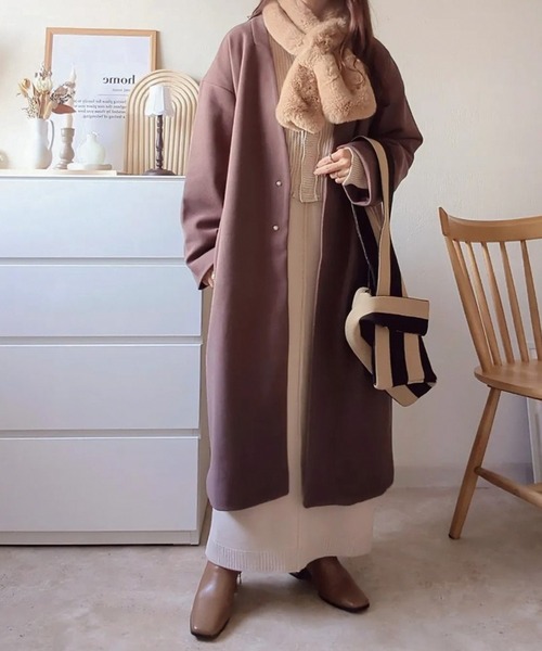 「Social GIRL」 ノーカラーコート S ピンクベージュ レディース_画像6