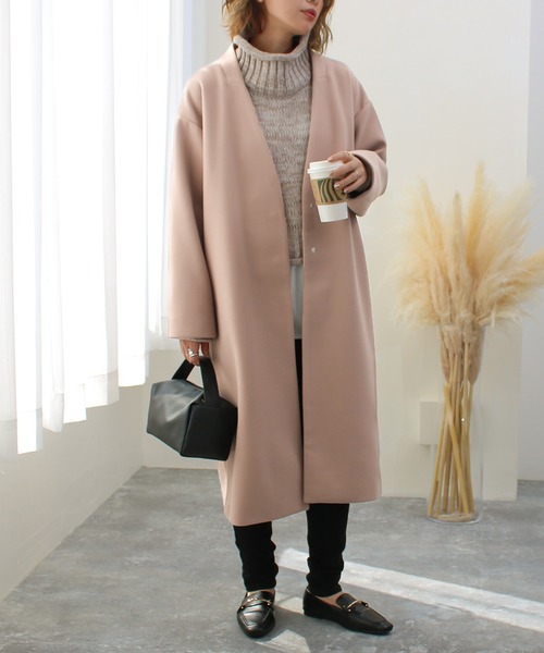 「Social GIRL」 ノーカラーコート S ピンクベージュ レディース_画像7